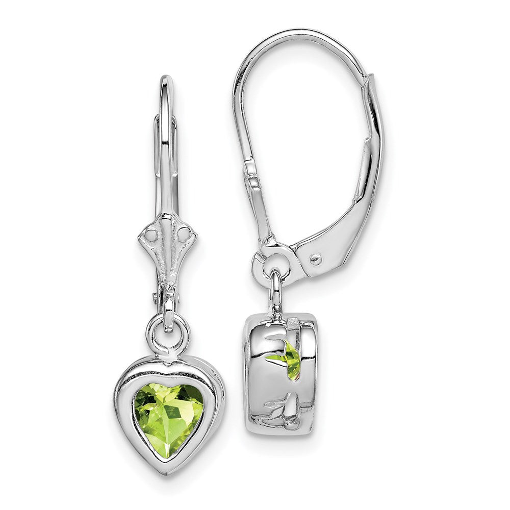 Polished;Open back;Leverback;Genuine;Sterling silver;Peridot;Bezel