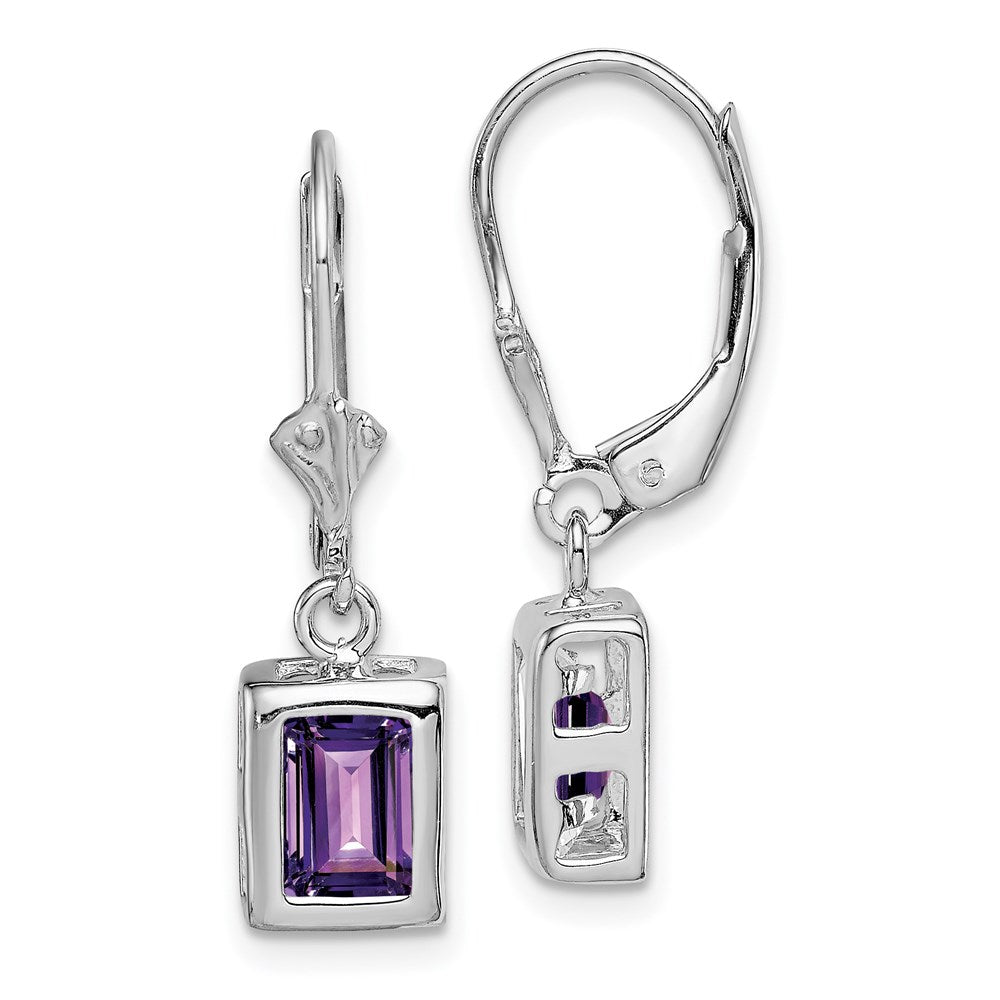 Polished;Open back;Leverback;Genuine;Sterling silver;Amethyst;Bezel