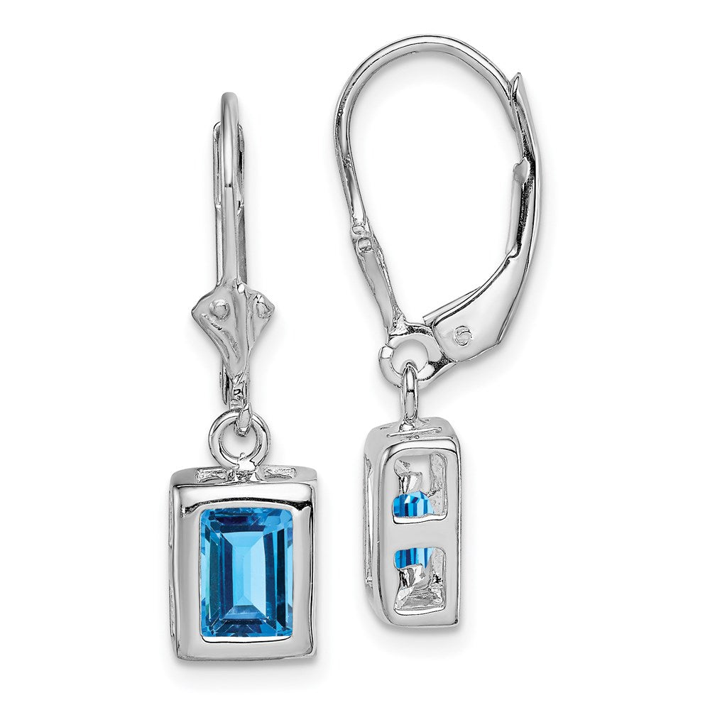Polished;Open back;Leverback;Genuine;Sterling silver;Blue topaz;Bezel