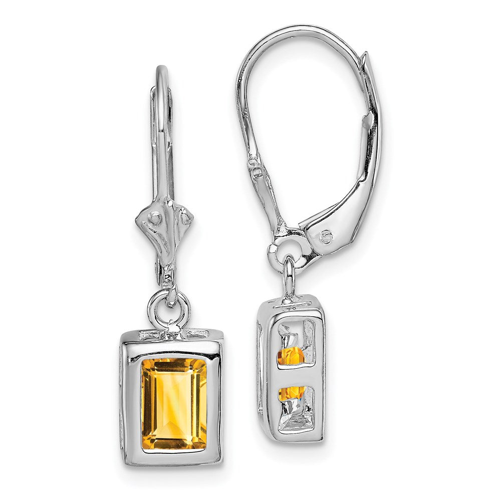 Polished;Open back;Leverback;Genuine;Sterling silver;Citrine;Bezel