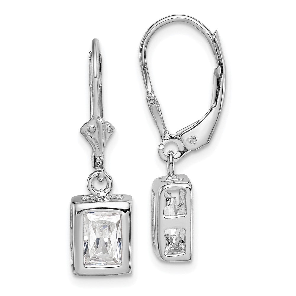 Polished;Open back;Leverback;Sterling silver;CZ;Bezel