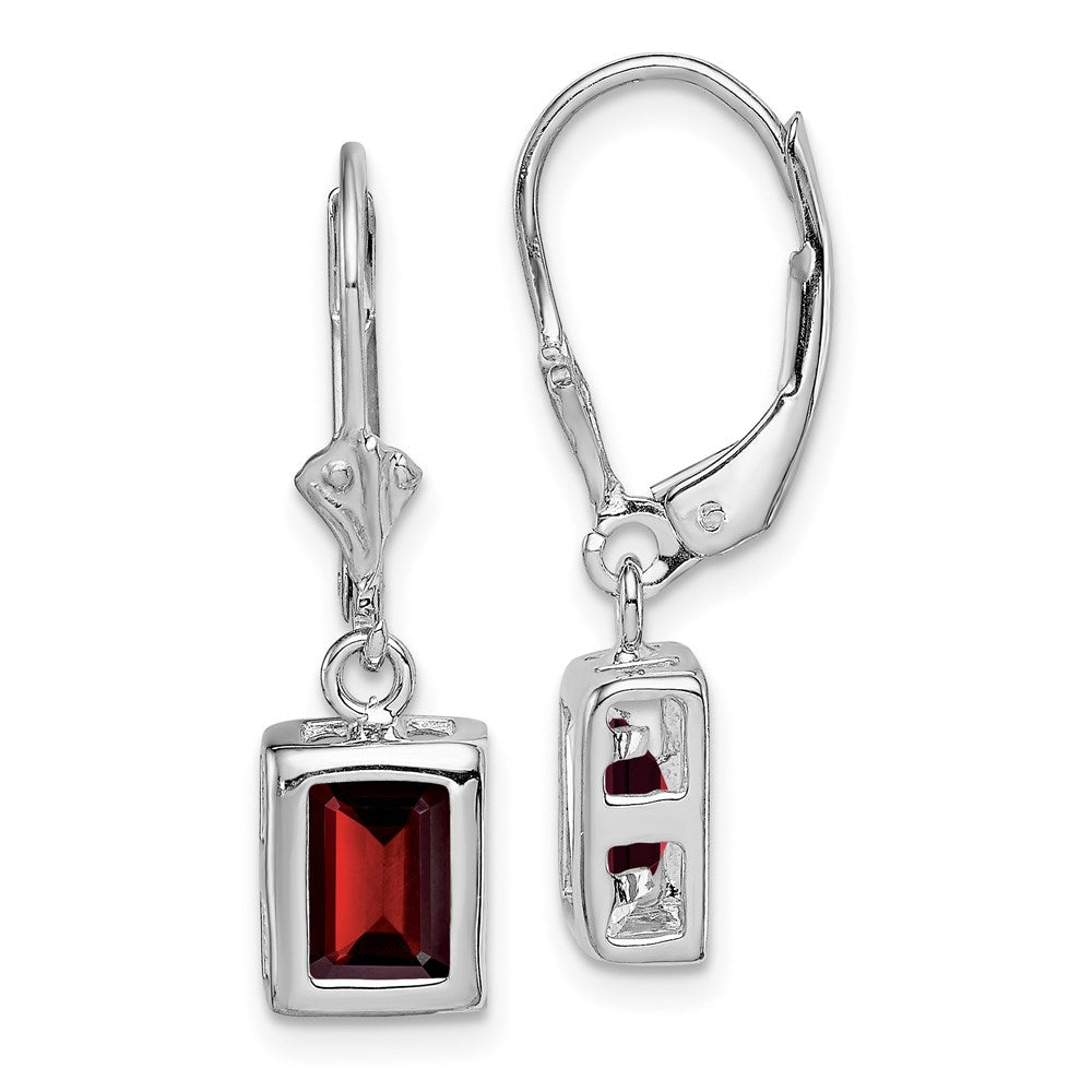 Polished;Open back;Leverback;Genuine;Sterling silver;Garnet;Bezel