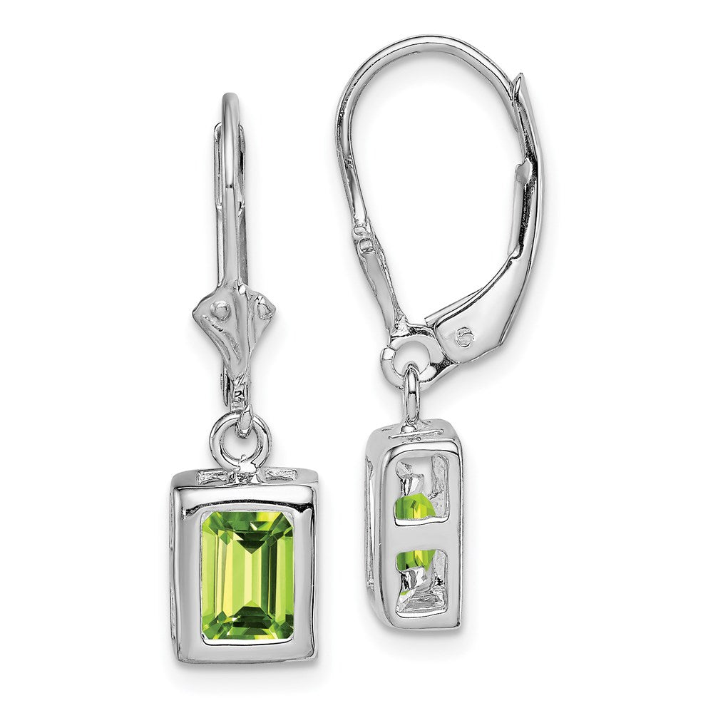 Polished;Open back;Leverback;Genuine;Sterling silver;Peridot;Bezel