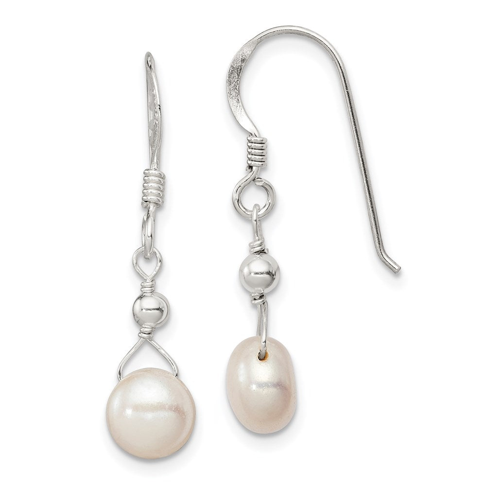 Polished;Sterling silver;Freshwater cultured pearl;Shepherd hook;Dangle