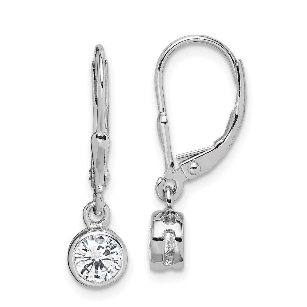 Solid;Casted;Polished;Leverback;Sterling silver;CZ;Bezel