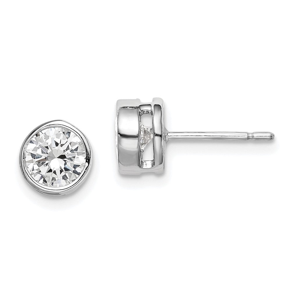 Casted;Polished;Post;Sterling silver;CZ;Bezel;Round