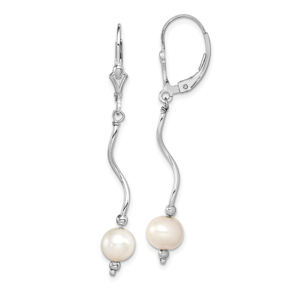Leverback;Sterling silver;Freshwater cultured pearl;Dangle;Rhodium-plated