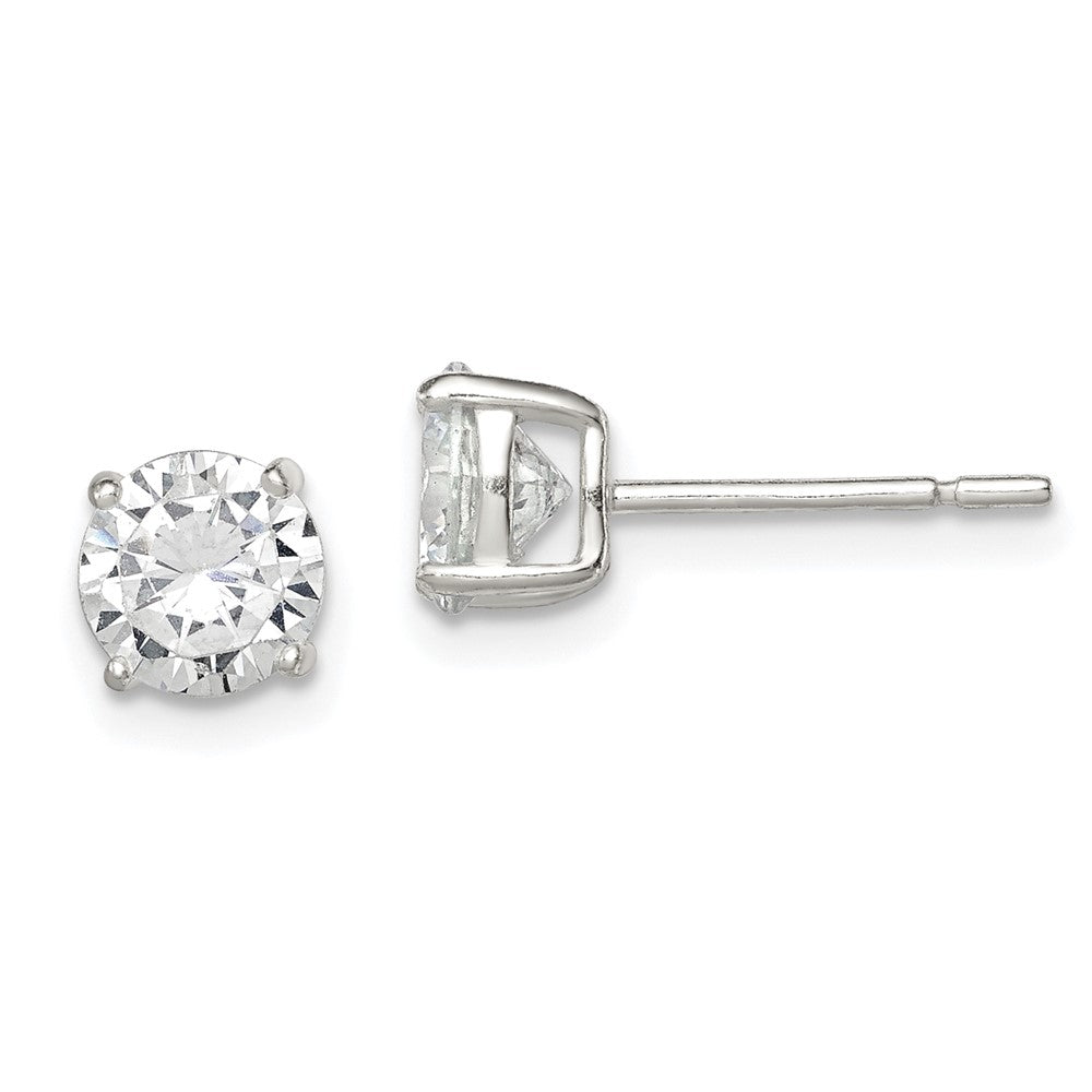 Post;Sterling silver;CZ;Radiant Cut;Basket setting