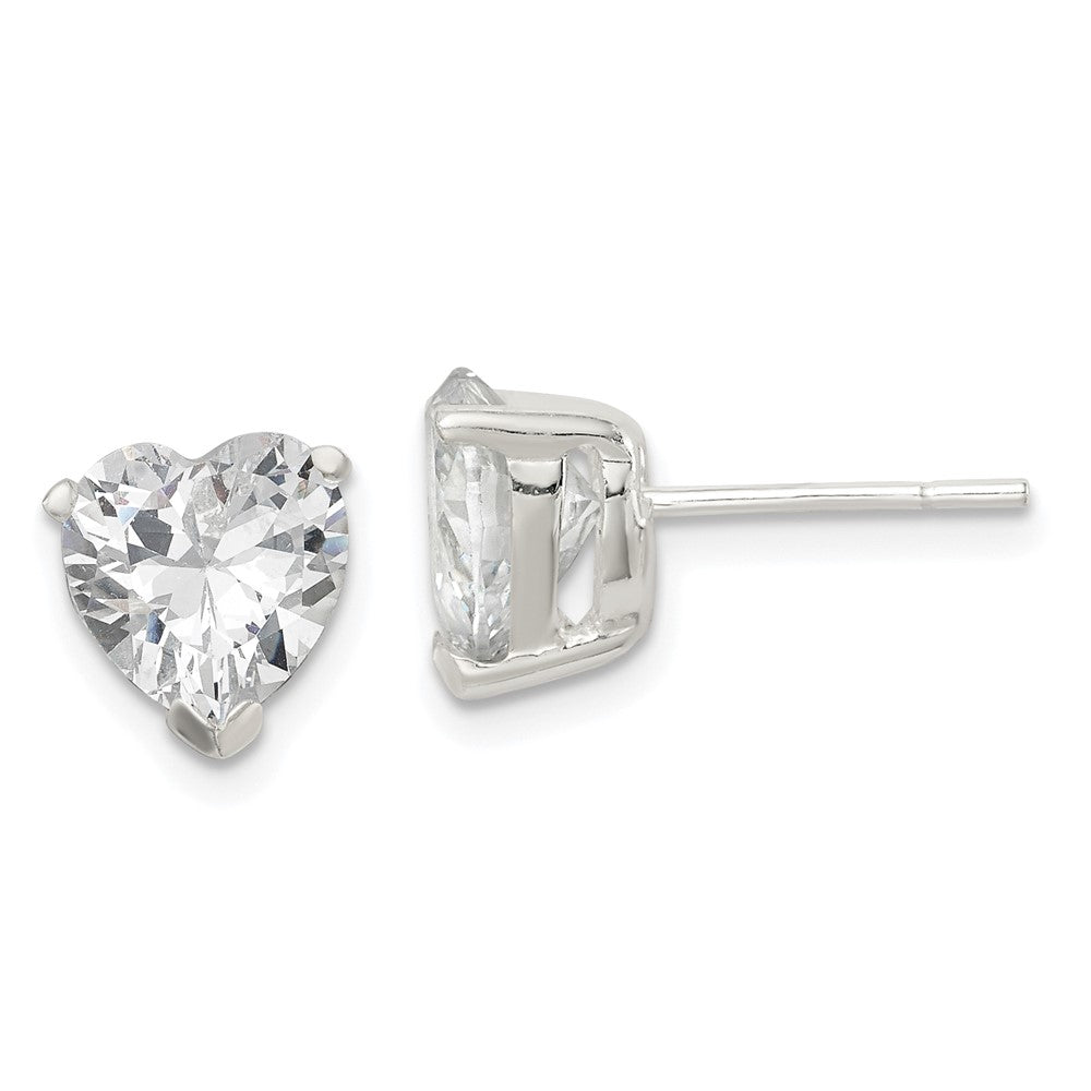 Post;Sterling silver;CZ;Prong set;Heart;Basket setting
