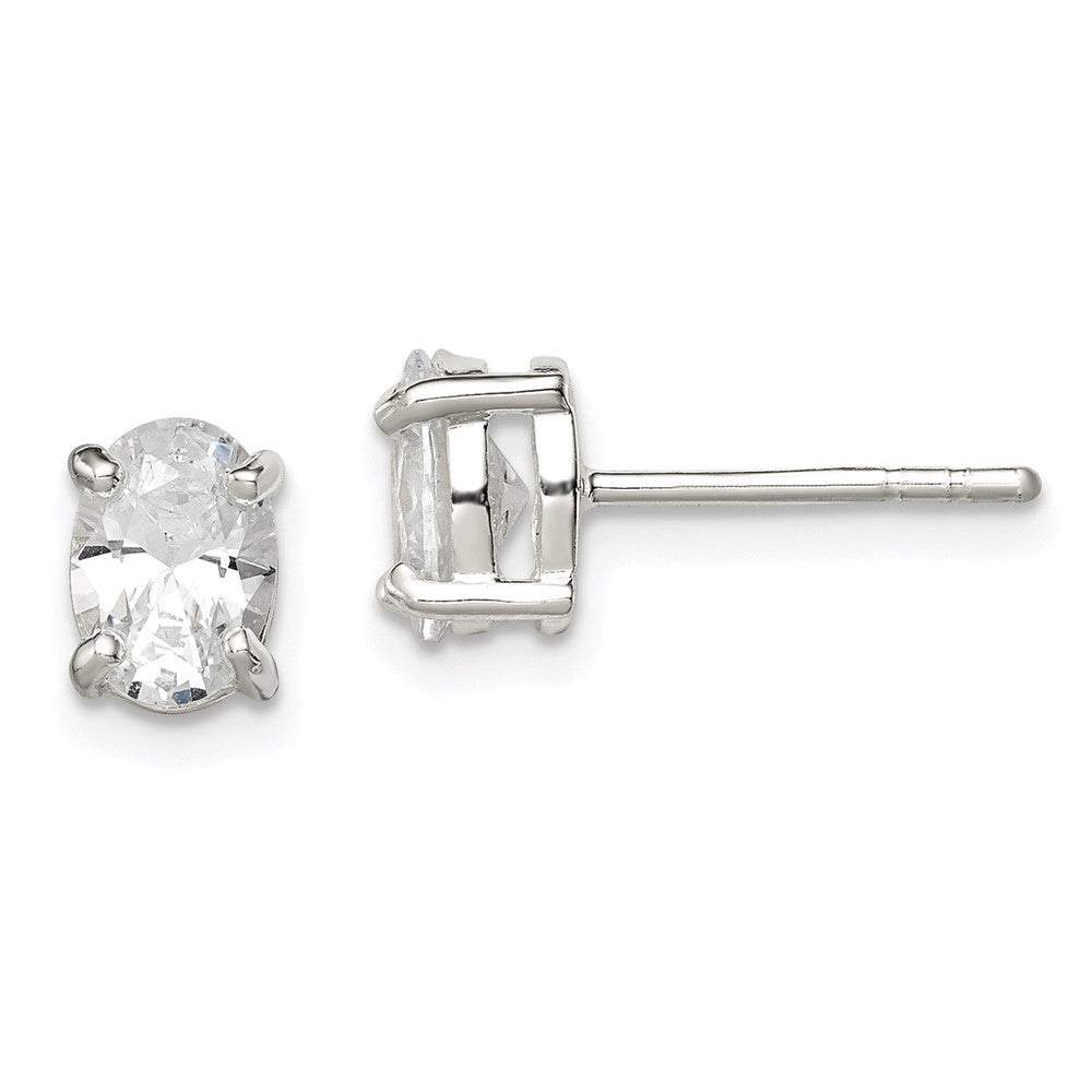 Post;Sterling silver;CZ;Prong set;Oval;Basket setting