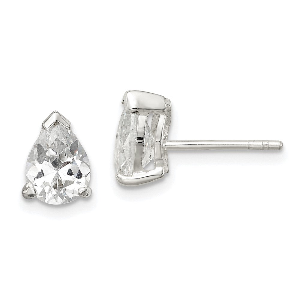 Post;Sterling silver;CZ;Prong set;Pear;Basket setting