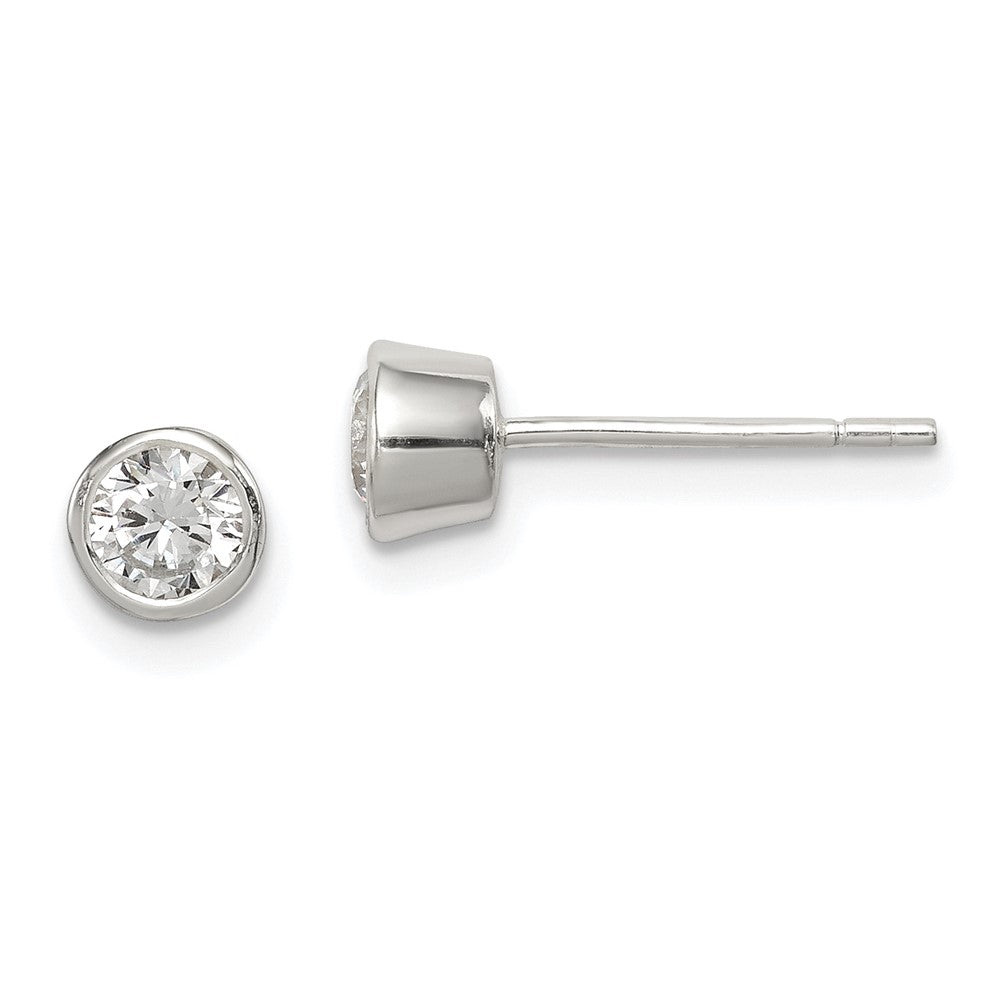 Solid;Polished;Post;Sterling silver;CZ;Bezel;Round