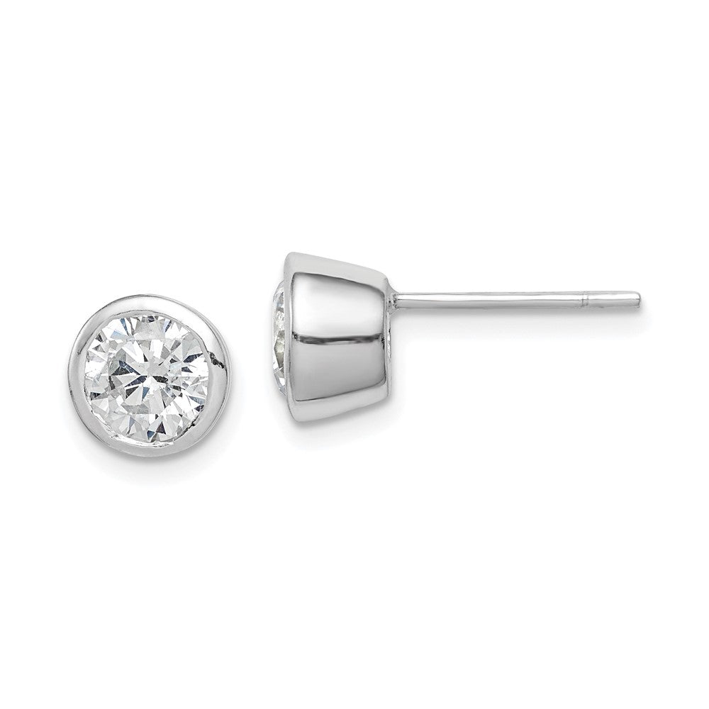 Solid;Polished;Post;Sterling silver;CZ;Bezel;Round