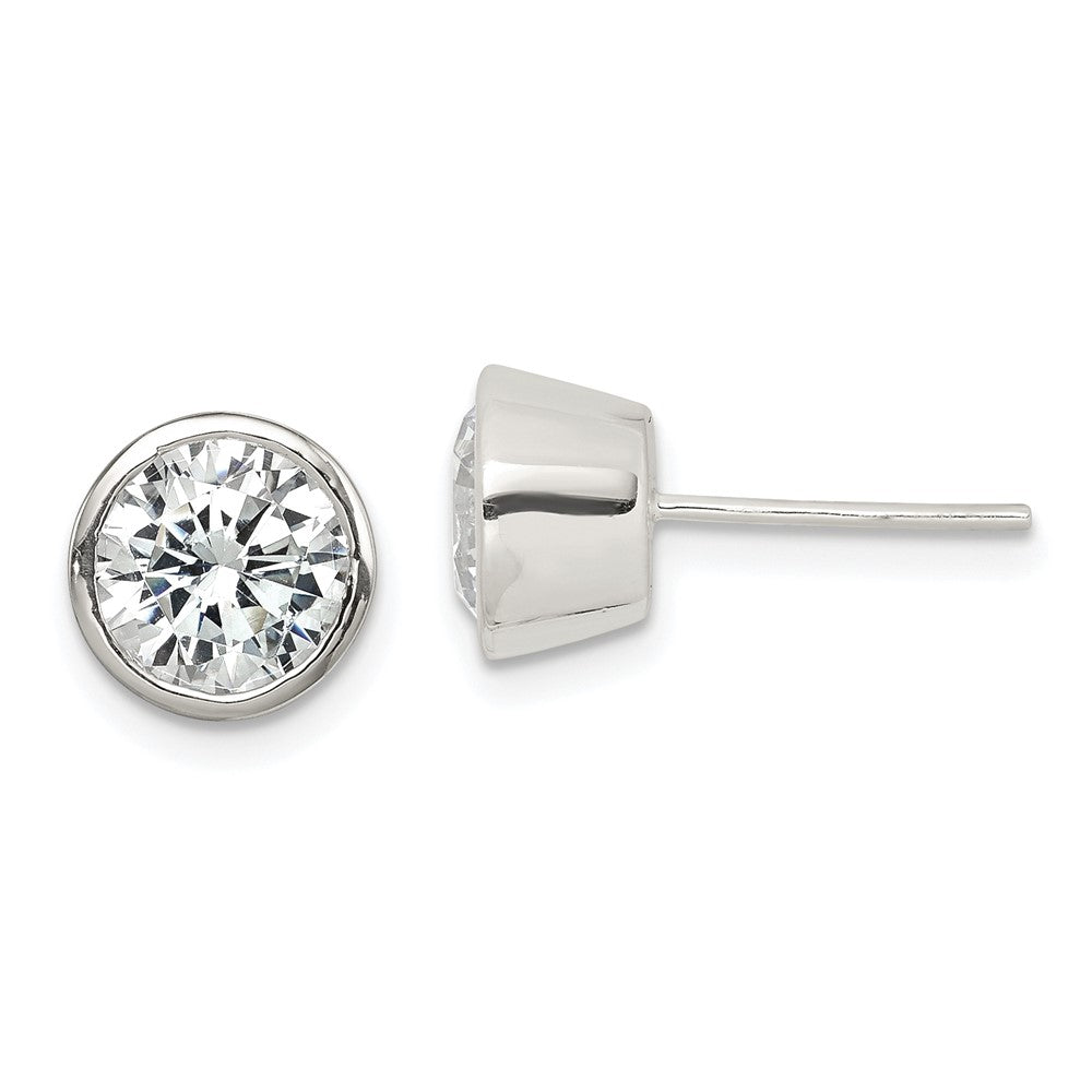 Solid;Polished;Post;Sterling silver;CZ;Bezel;Round