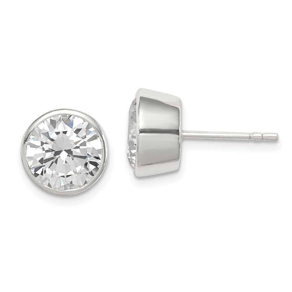 Solid;Polished;Post;Sterling silver;CZ;Bezel;Round