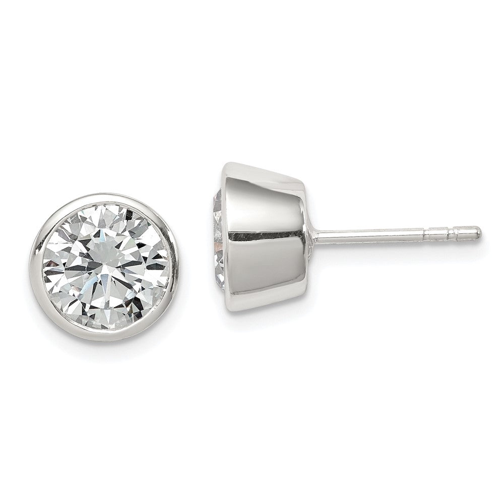 Solid;Polished;Post;Sterling silver;CZ;Bezel