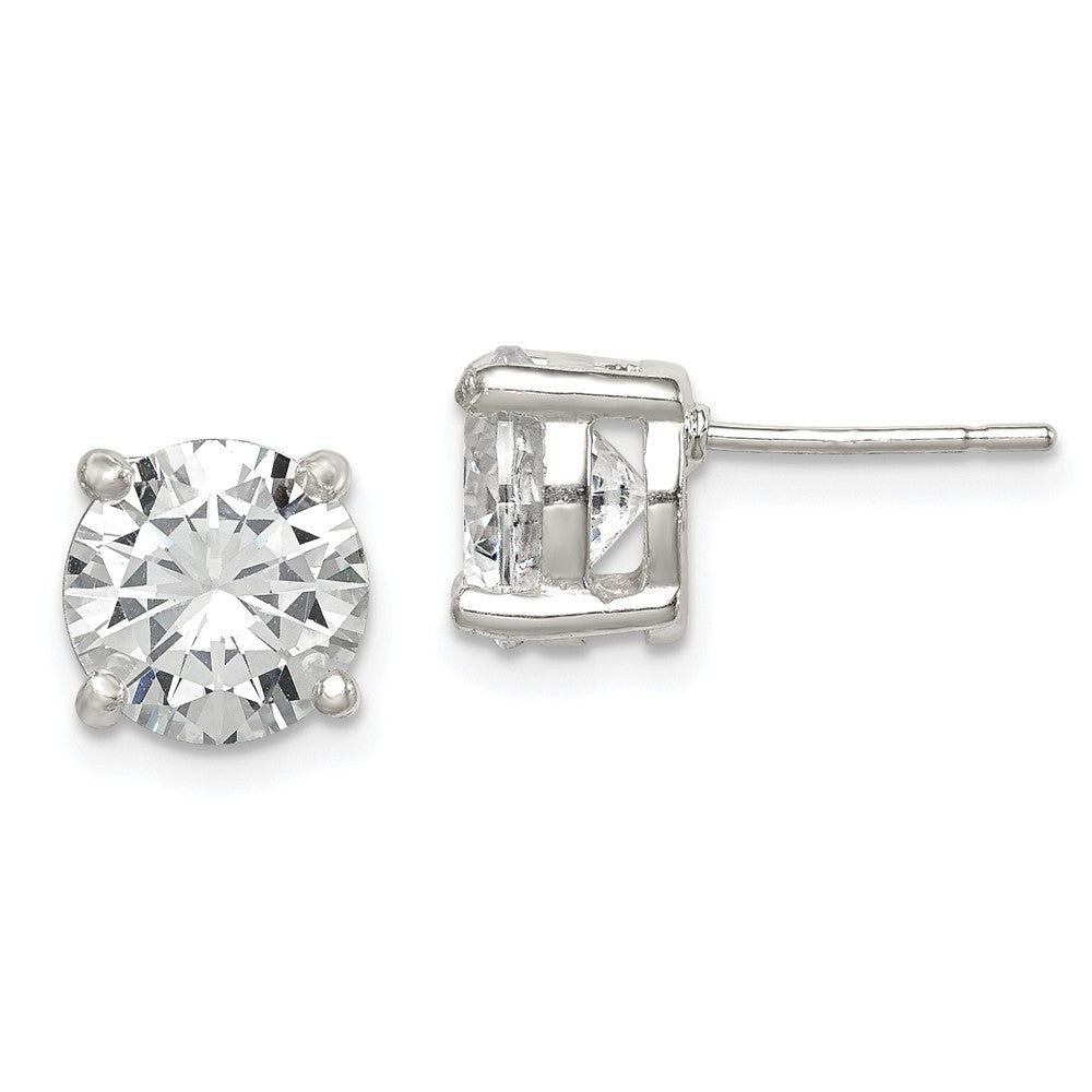 Solid;Casted;Polished;Post;Synthetic;Sterling silver;CZ;Round