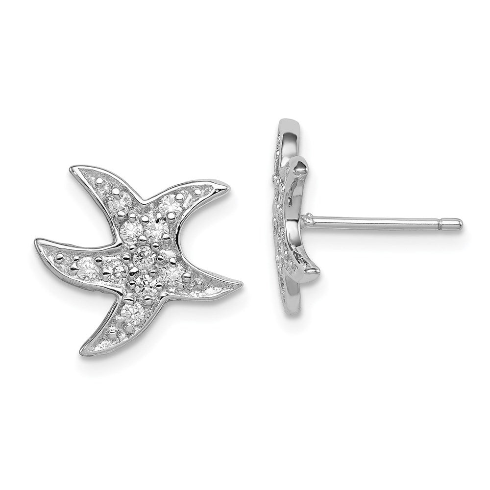 Polished;Post;Sterling silver;CZ;Rhodium-plated