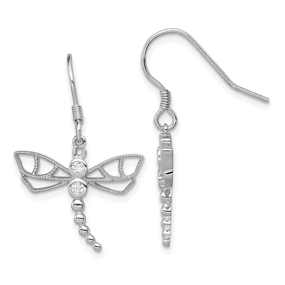 Polished;Sterling silver;CZ;Shepherd hook;Dangle;Rhodium-plated