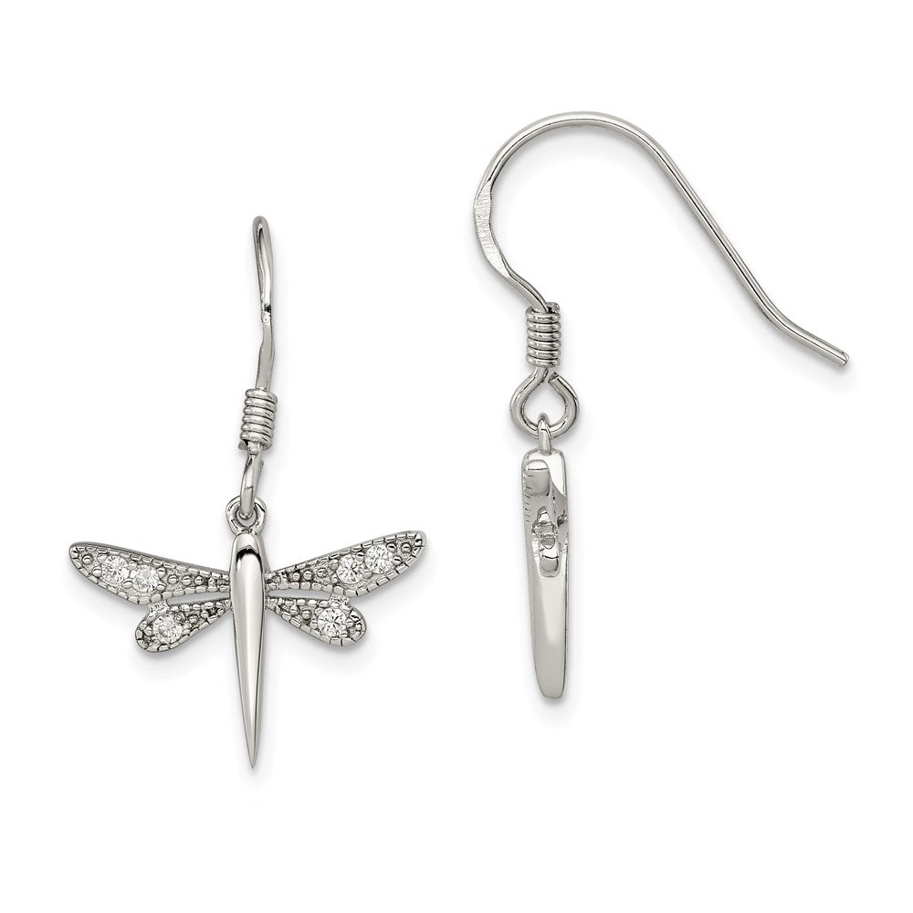 Solid;Polished;Sterling silver;CZ;Shepherd hook;Dangle;Rhodium-plated