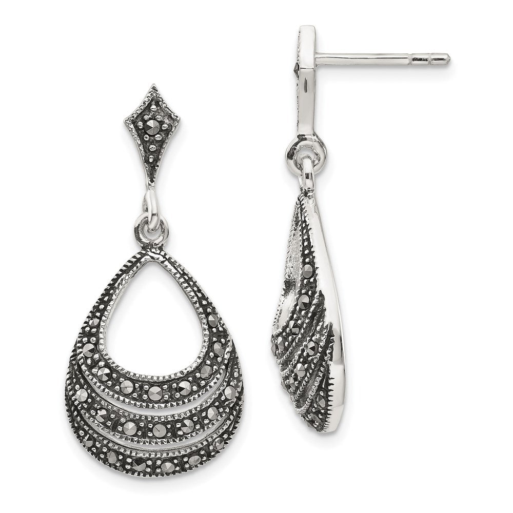 Post;Antique finish;Sterling silver;Marcasite;Rhodium-plated