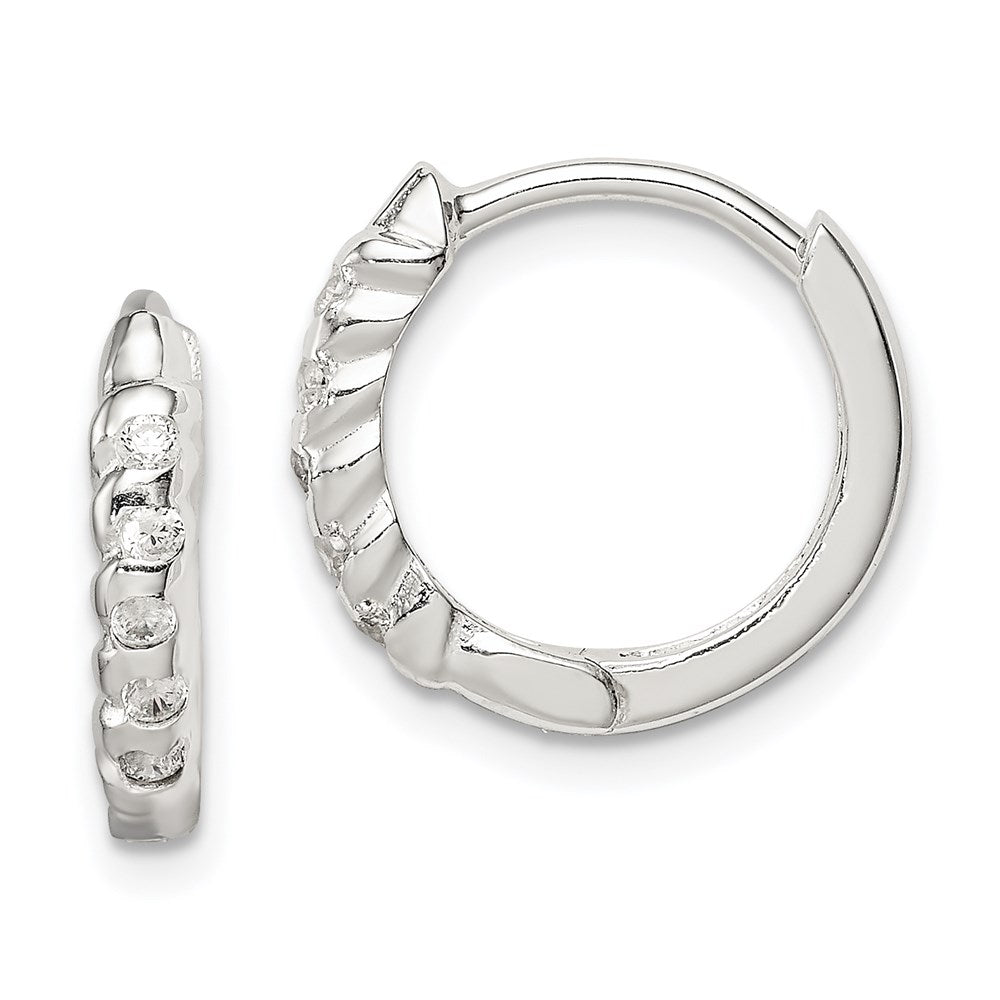 Polished;Sterling silver;CZ;Hinged hoop