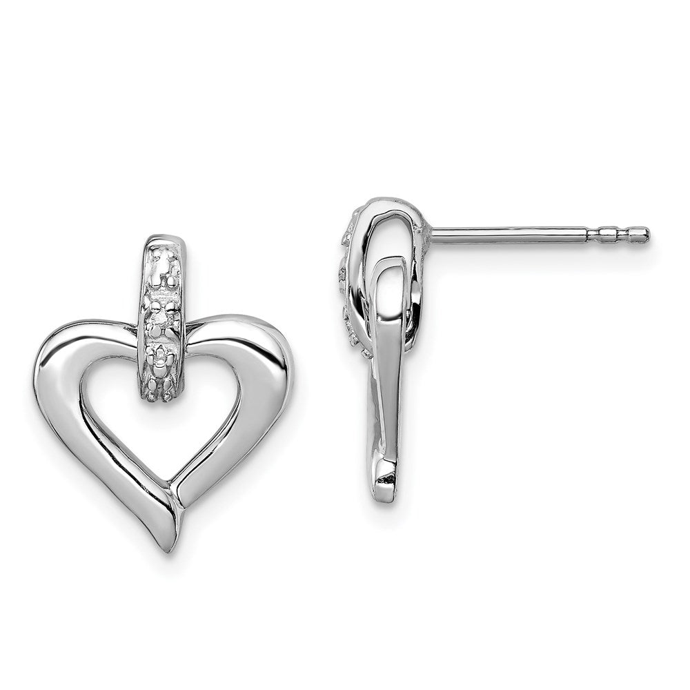Polished;Post;Genuine;Sterling silver;Diamond;Rhodium-plated