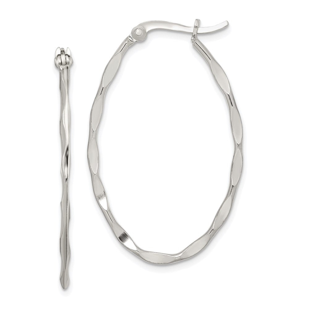 Polished;Hinged post;Sterling silver;Oval;Twisted
