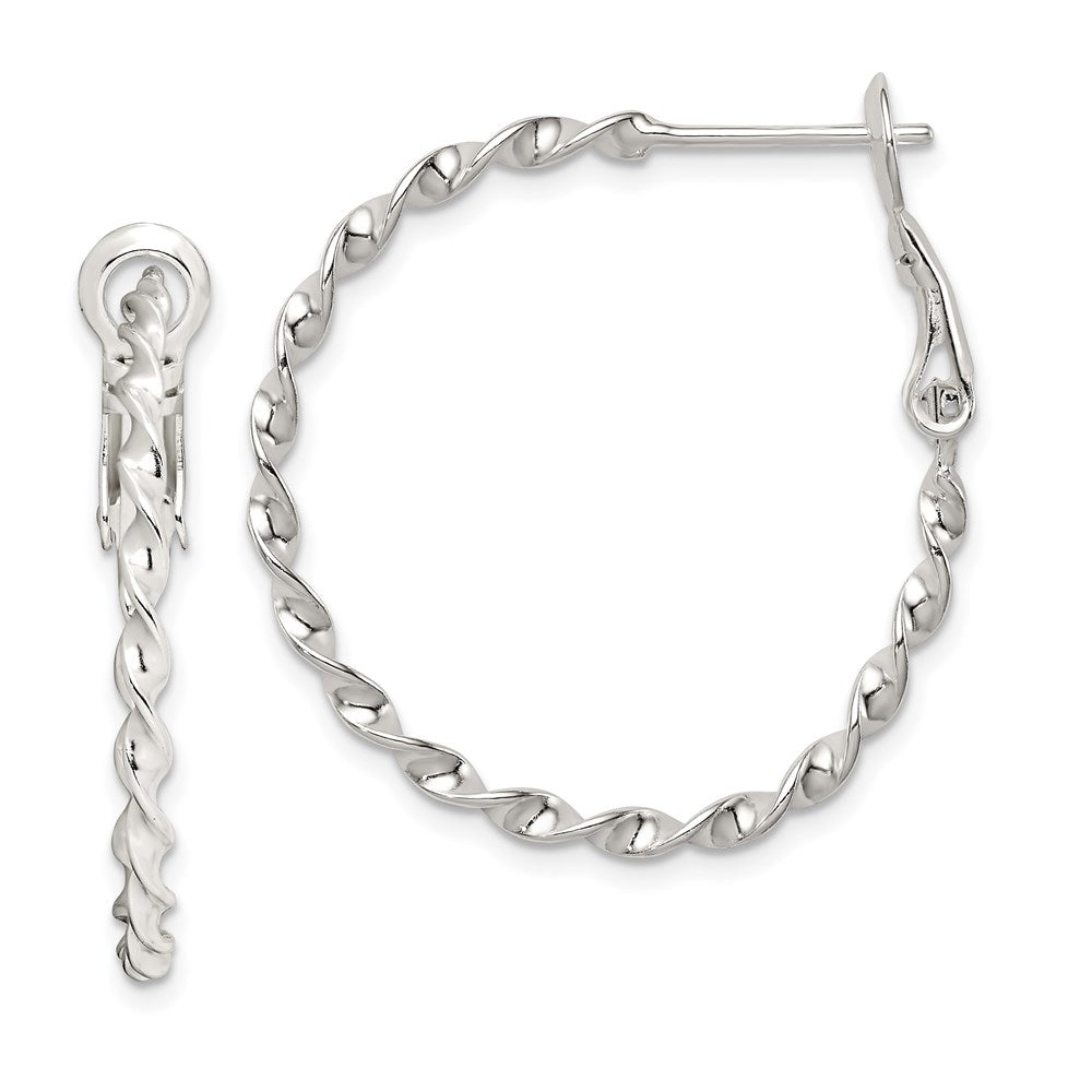 Polished;Omega back;Hinged;Sterling silver;Hollow tube;Twisted