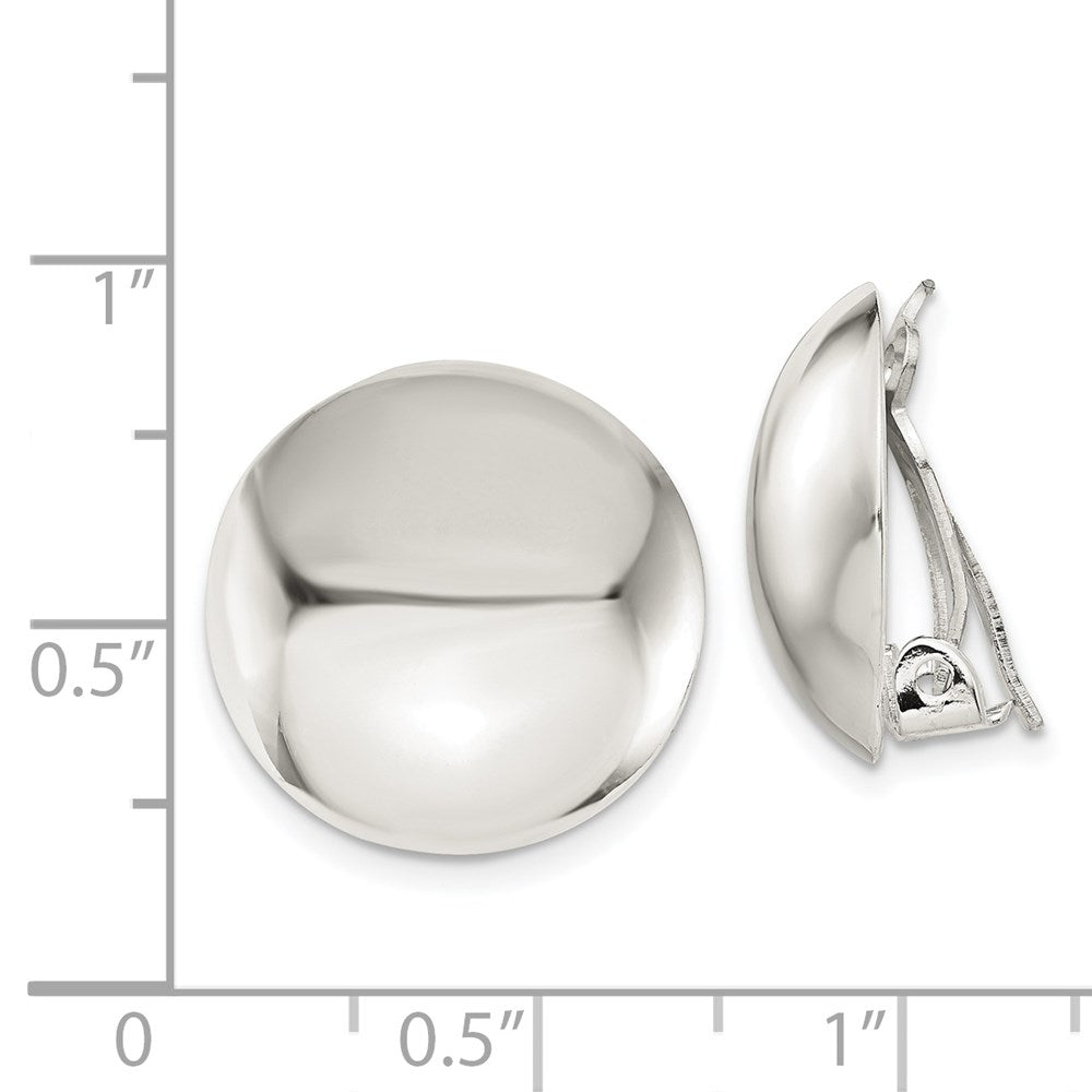 Sterling Silver Polished Non-Pierced 18mm Circle Button Earrings