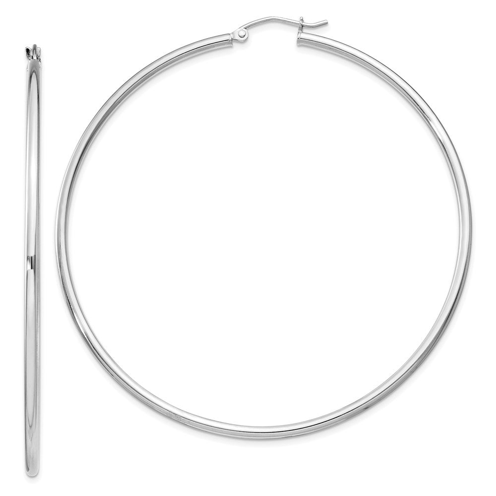 Polished;Hinged post;Sterling silver;Hollow tube;Rhodium-plated