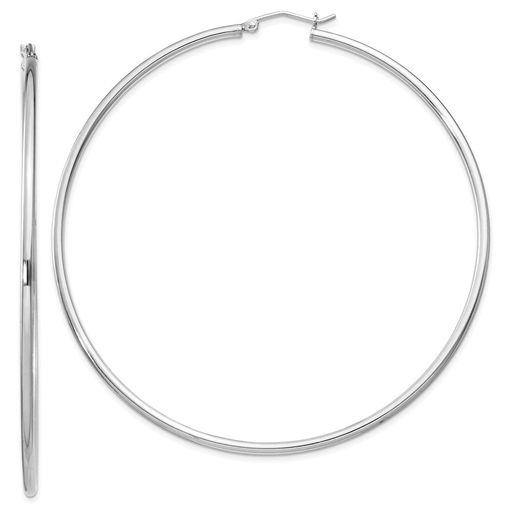 Polished;Hinged post;Sterling silver;Hollow tube;Rhodium-plated