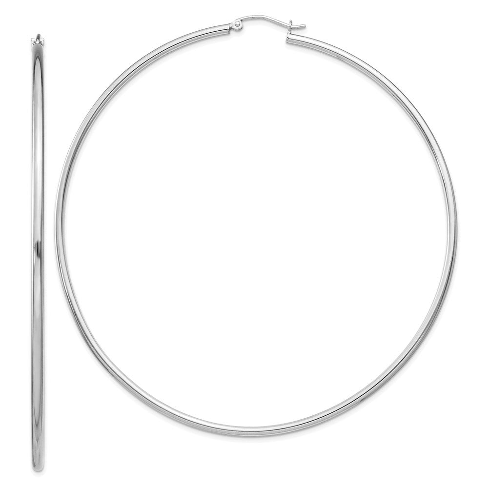 Polished;Hinged post;Sterling silver;Hollow tube;Rhodium-plated