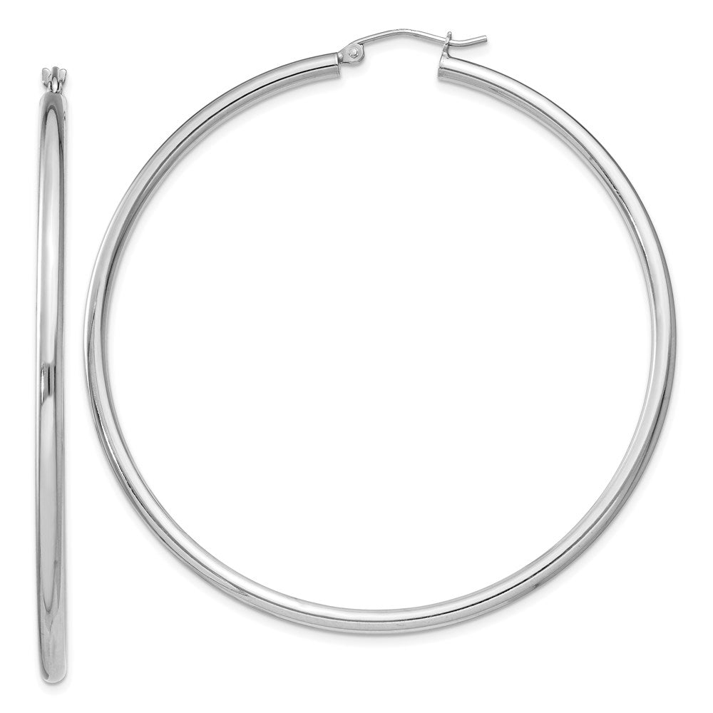 Polished;Hinged post;Sterling silver;Hollow tube;Rhodium-plated