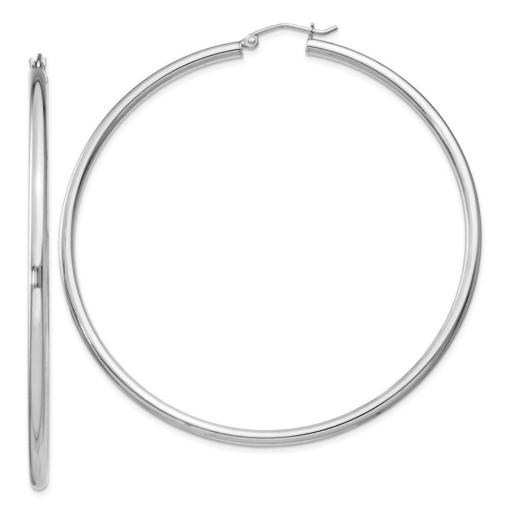 Polished;Hinged post;Sterling silver;Hollow tube;Rhodium-plated