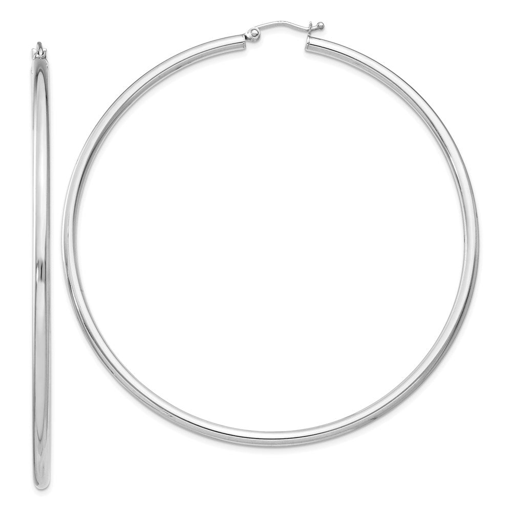 Polished;Hinged post;Sterling silver;Hollow tube;Rhodium-plated