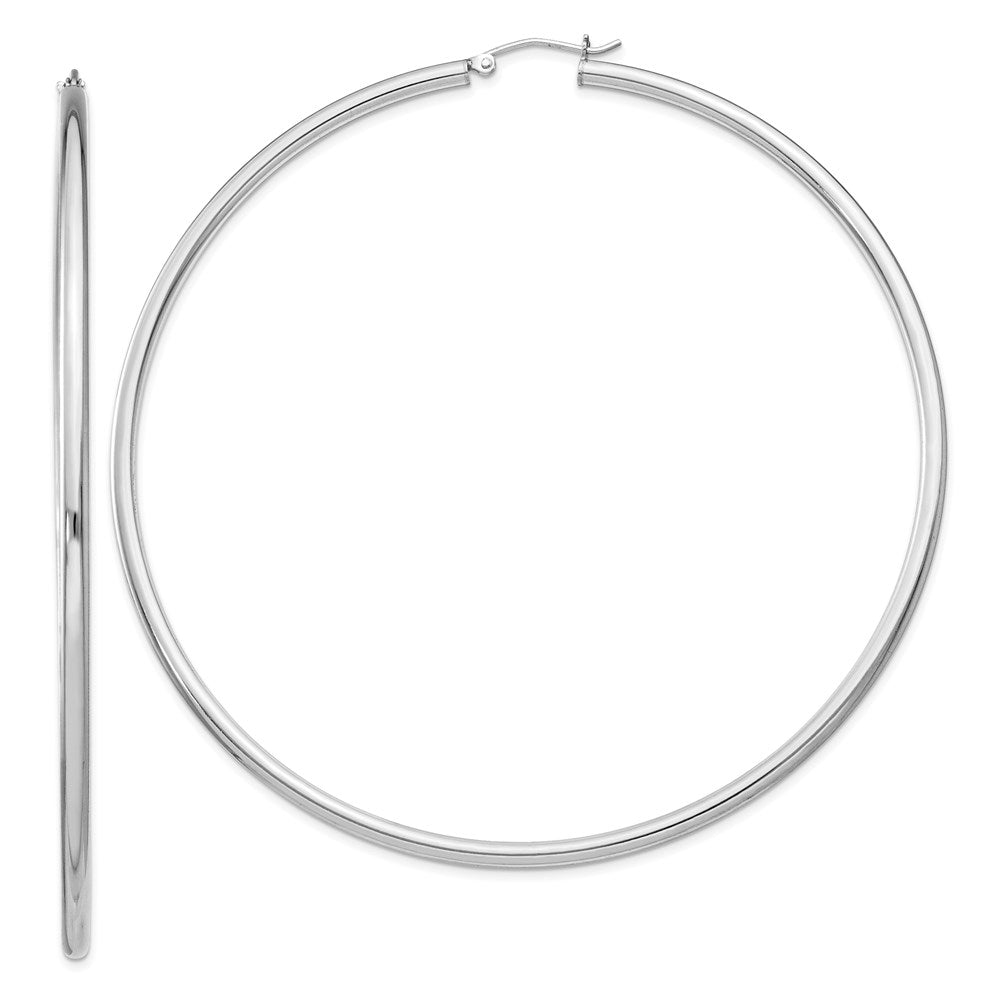Polished;Hinged post;Sterling silver;Hollow tube;Rhodium-plated