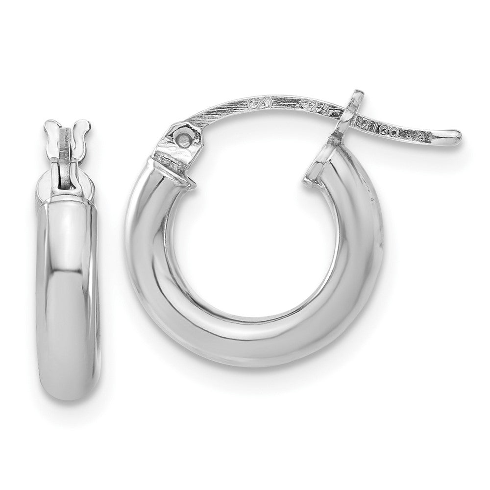 Polished;Hinged post;Sterling silver;Hollow tube;Rhodium-plated