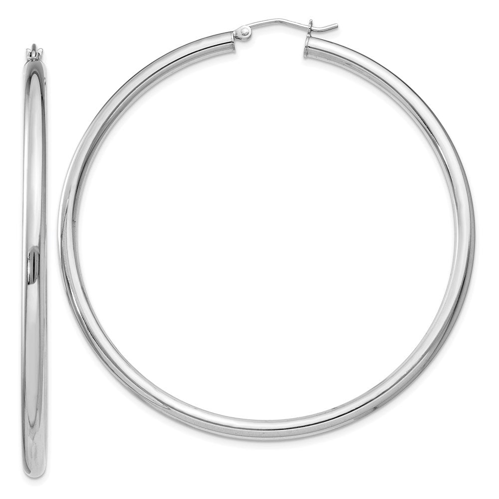 Polished;Hinged post;Sterling silver;Round;Hollow tube;Rhodium-plated
