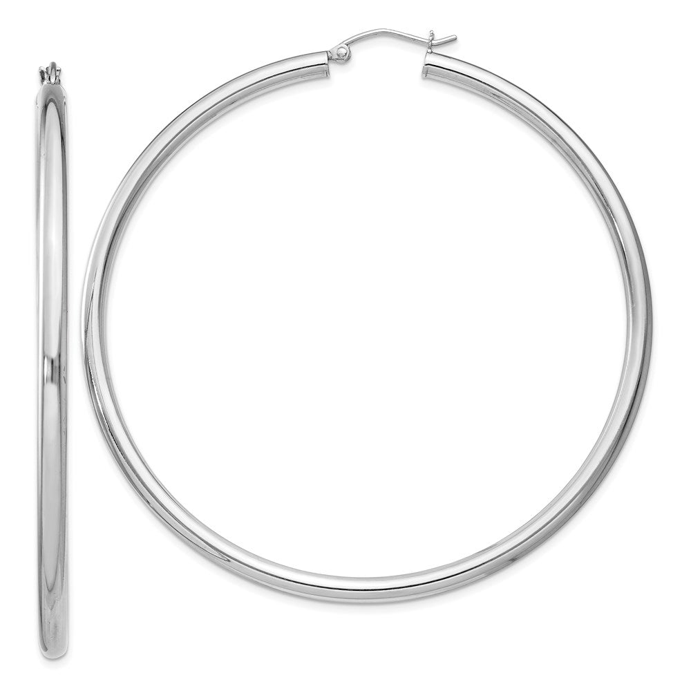Polished;Hinged post;Sterling silver;Round;Hollow tube;Rhodium-plated
