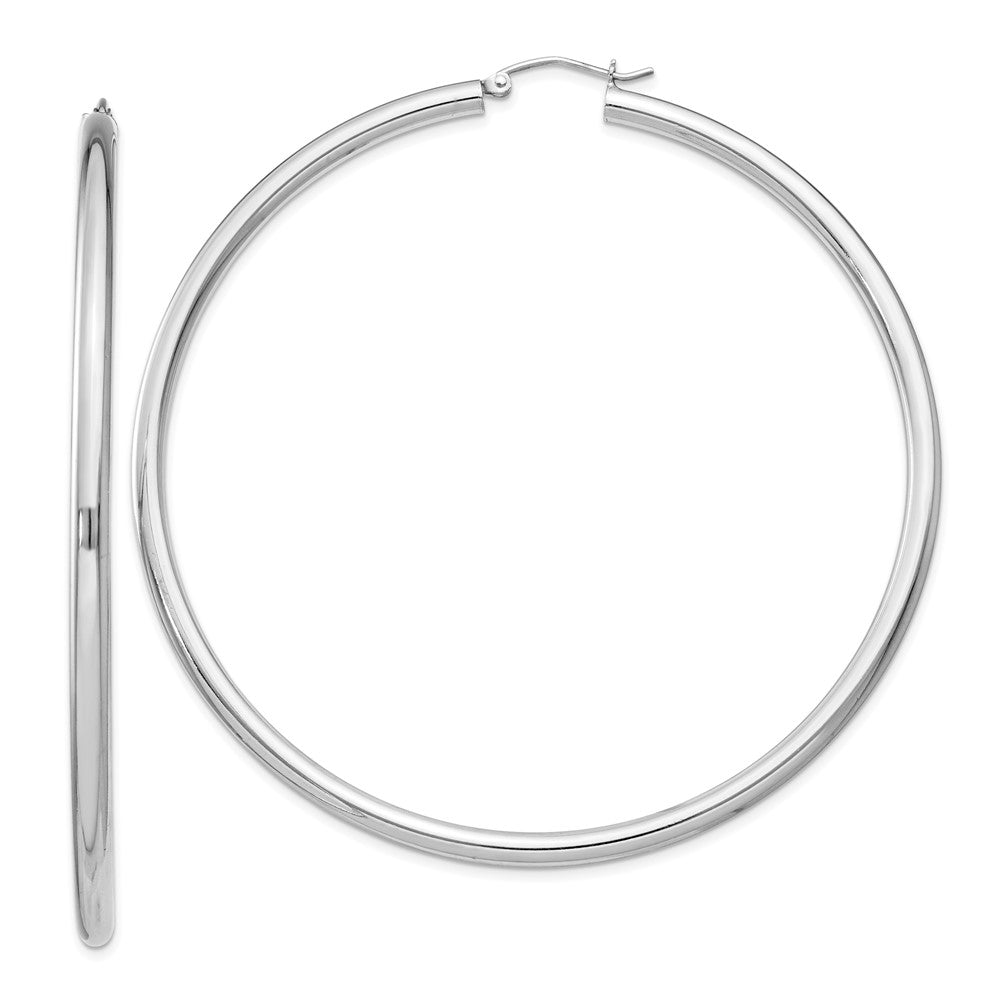 Polished;Hinged post;Sterling silver;Round;Hollow tube;Rhodium-plated