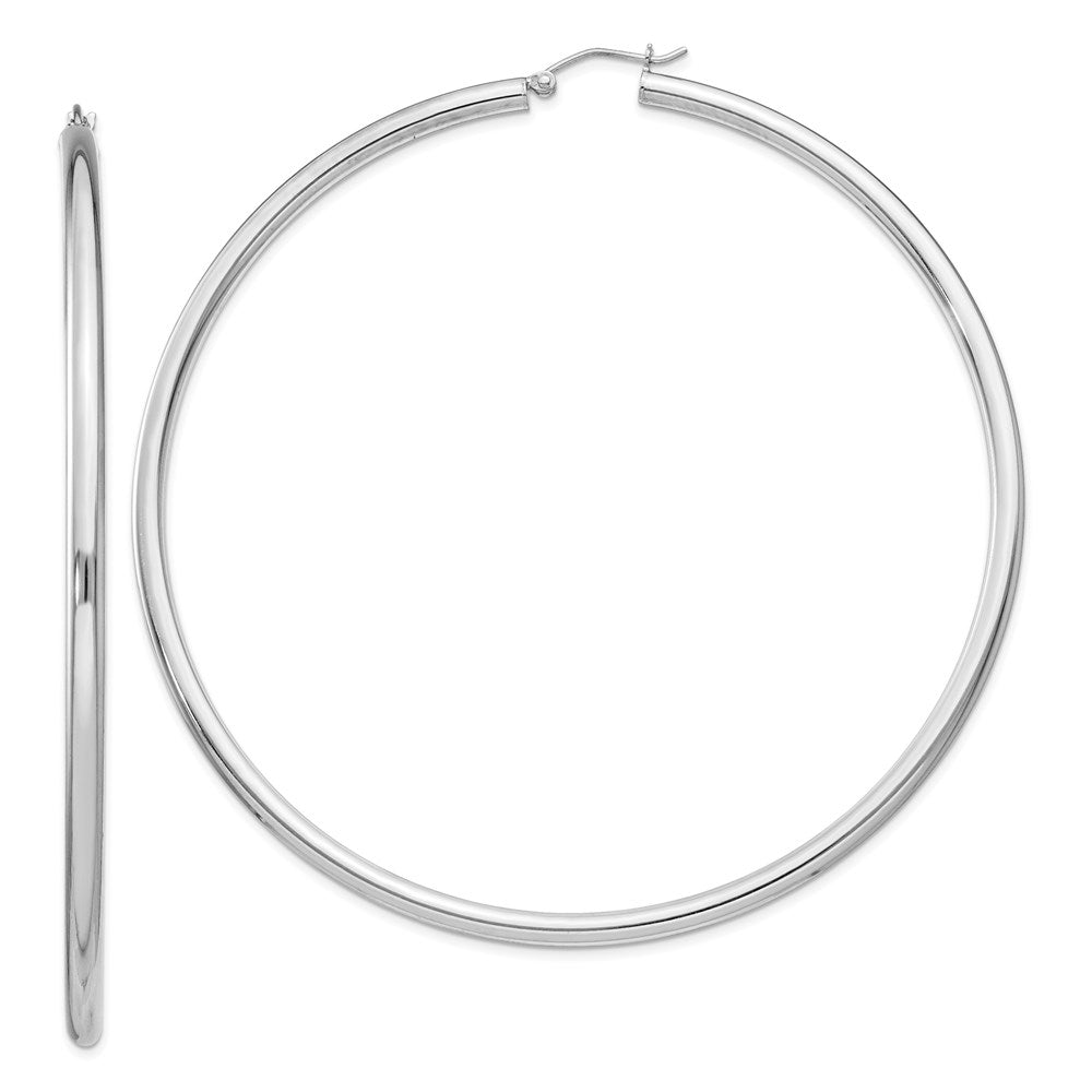 Polished;Hinged post;Sterling silver;Round;Hollow tube;Rhodium-plated