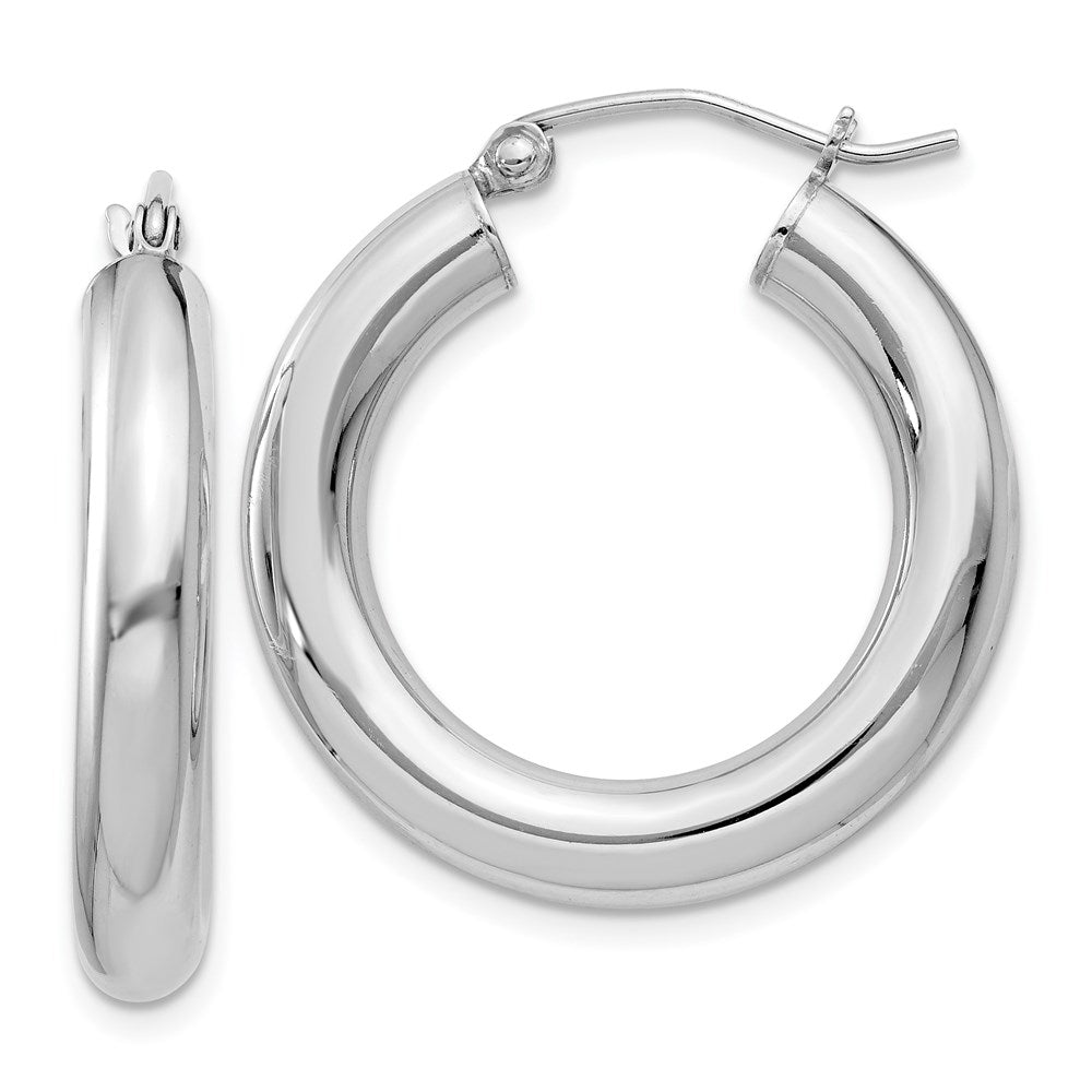 Polished;Hinged post;Sterling silver;Round;Hollow tube;Rhodium-plated