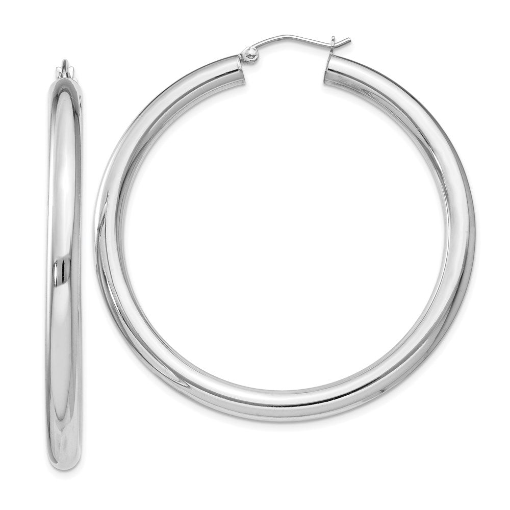 Polished;Hinged post;Sterling silver;Round;Hollow tube;Rhodium-plated
