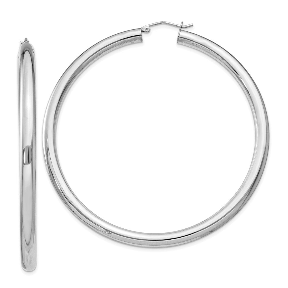 Polished;Hinged post;Sterling silver;Round;Hollow tube;Rhodium-plated