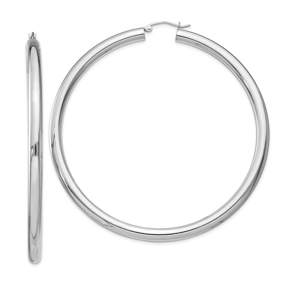 Polished;Hinged post;Sterling silver;Round;Hollow tube;Rhodium-plated
