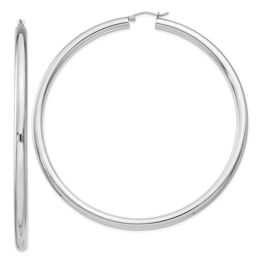 Polished;Hinged post;Sterling silver;Round;Hollow tube;Rhodium-plated