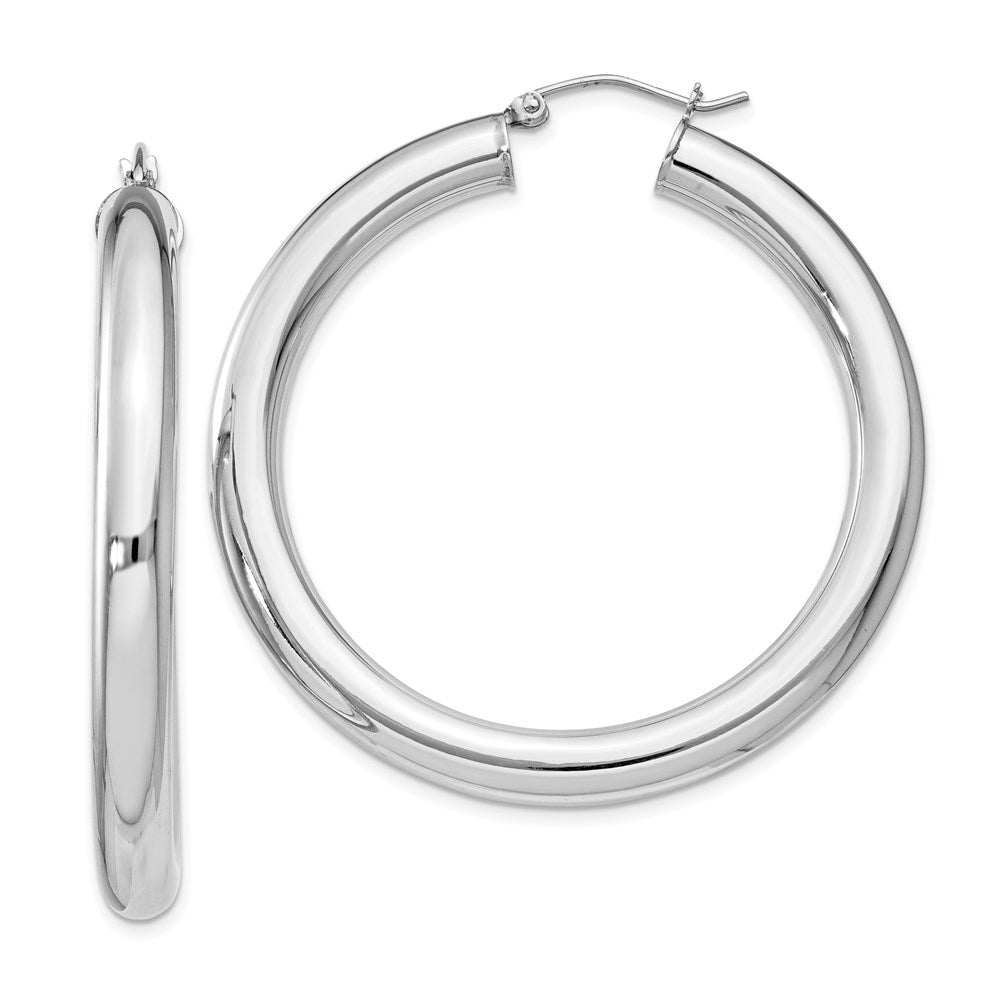 Polished;Hinged post;Sterling silver;Round;Hollow tube;Rhodium-plated