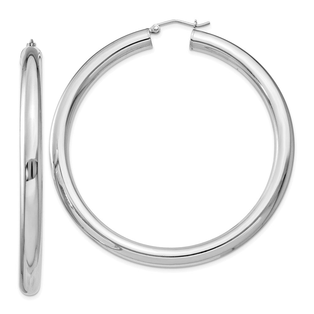 Polished;Hinged post;Sterling silver;Round;Hollow tube;Rhodium-plated