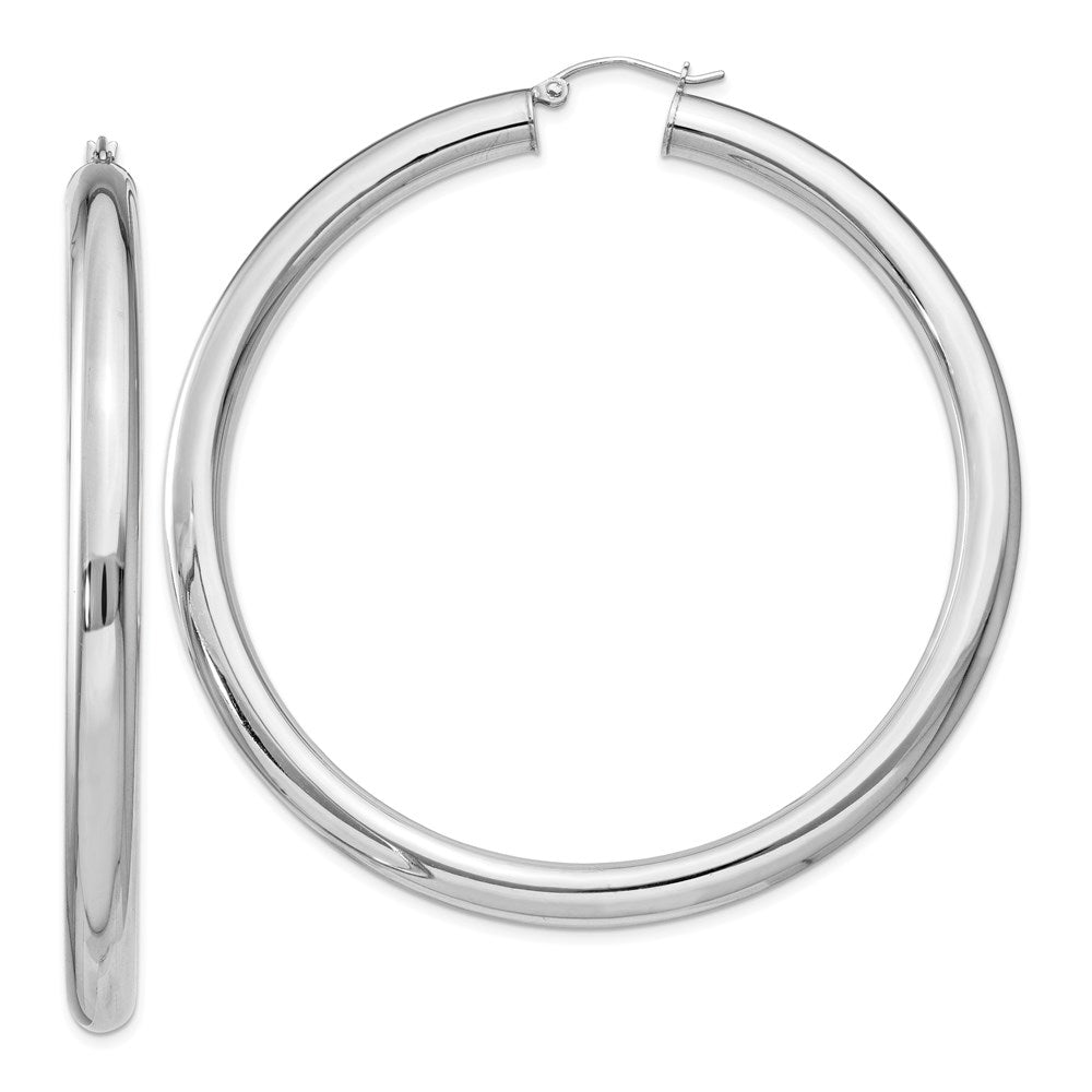 Polished;Hinged post;Sterling silver;Round;Hollow tube;Rhodium-plated